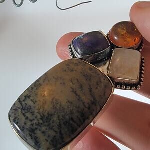 Statement Gemstone Pendant – Jasper, Amber, Sugilite, Moonstone + Silver Chain